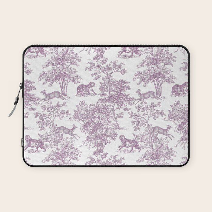 Toile de Jouy Vintage French Exotic Jungle Forest Lilac Blush & White Laptop Sleeve Gallery Image 1
