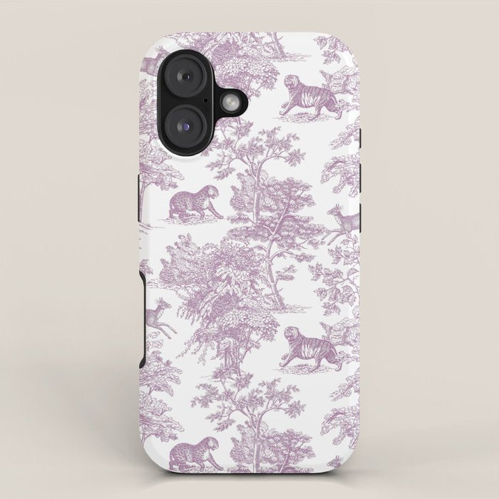 Toile de Jouy Vintage French Exotic Jungle Forest Lilac Blush & White iPhone Case Gallery Image 1