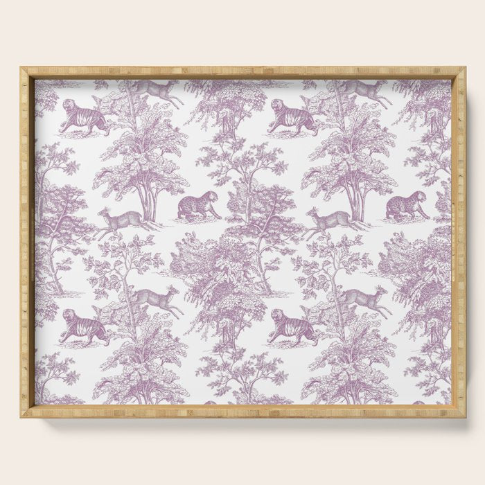 Toile de Jouy Vintage French Exotic Jungle Forest Lilac Blush & White Serving Tray Gallery Image 1