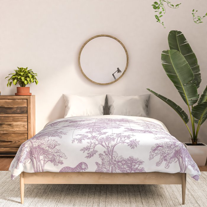 Toile de Jouy Vintage French Exotic Jungle Forest Lilac Blush & White Comforter Gallery Image 3