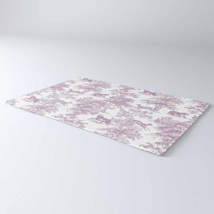 Toile de Jouy Vintage French Exotic Jungle Forest Lilac Blush & White Rug Gallery Image 3