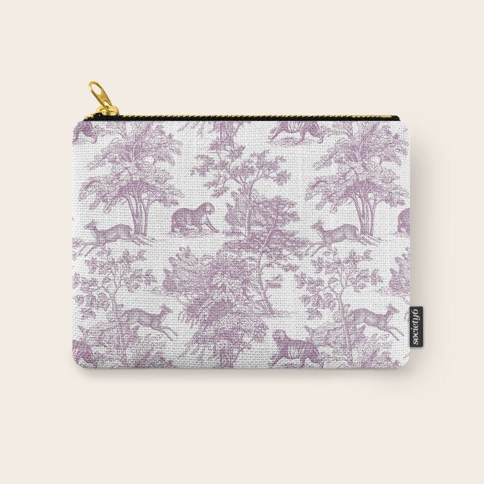 Toile de Jouy Vintage French Exotic Jungle Forest Lilac Blush & White Carry All Pouch Gallery Image 1