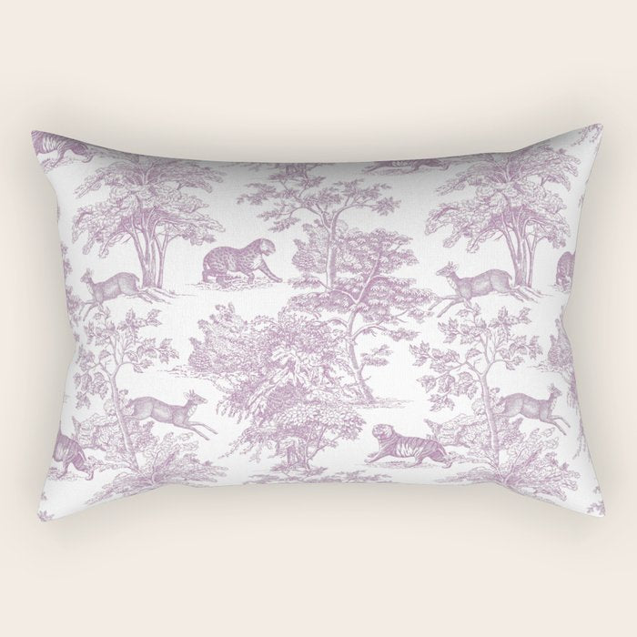 Toile de Jouy Vintage French Exotic Jungle Forest Lilac Blush & White Rectangular Pillow Gallery Image 1