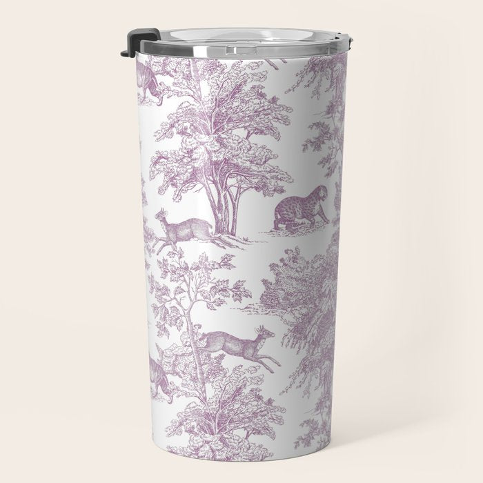 Toile de Jouy Vintage French Exotic Jungle Forest Lilac Blush & White Travel Mug Gallery Image 3