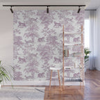 Toile de Jouy Vintage French Exotic Jungle Forest Lilac Blush & White Wall Mural Gallery Image 1