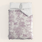 Toile de Jouy Vintage French Exotic Jungle Forest Lilac Blush & White Duvet Cover Gallery Image 6