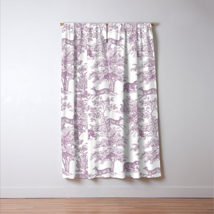 Toile de Jouy Vintage French Exotic Jungle Forest Lilac Blush & White Window Curtain Gallery Image 3