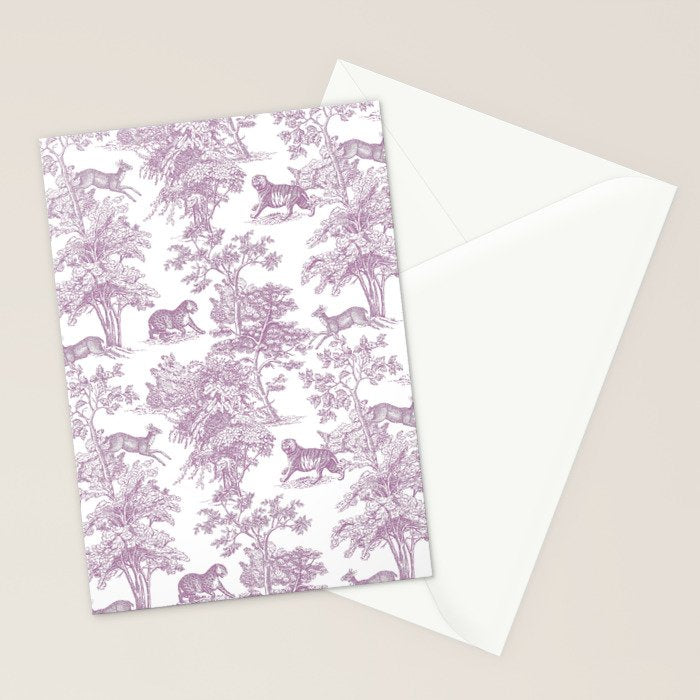Toile de Jouy Vintage French Exotic Jungle Forest Lilac Blush & White Stationery Card Gallery Image 2