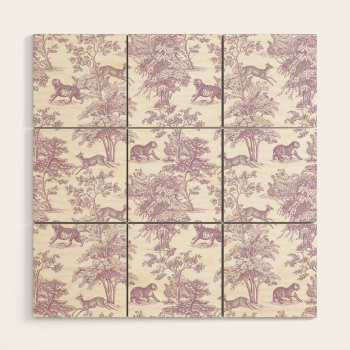 Toile de Jouy Vintage French Exotic Jungle Forest Lilac Blush & White Wood Wall Art Gallery Image 1
