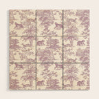 Toile de Jouy Vintage French Exotic Jungle Forest Lilac Blush & White Wood Wall Art Gallery Image 1