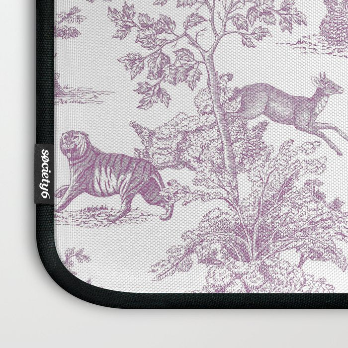 Toile de Jouy Vintage French Exotic Jungle Forest Lilac Blush & White Laptop Sleeve Gallery Image 3