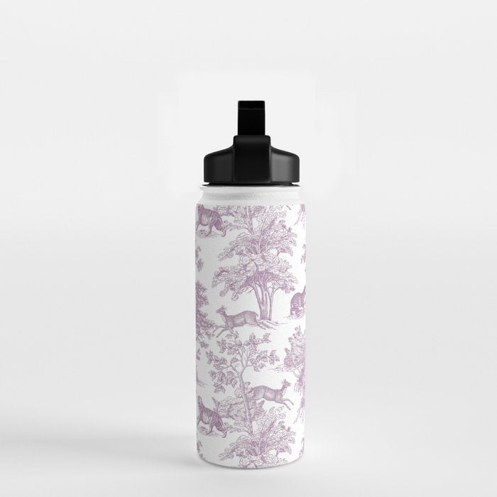 Toile de Jouy Vintage French Exotic Jungle Forest Lilac Blush & White Water Bottle Gallery Image 2