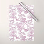 Toile de Jouy Vintage French Exotic Jungle Forest Lilac Blush & White Wrapping Paper Gallery Image 1