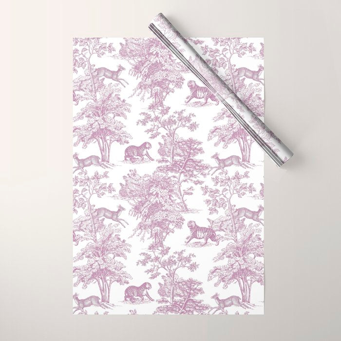 Toile de Jouy Vintage French Exotic Jungle Forest Lilac Blush & White Wrapping Paper Gallery Image 1