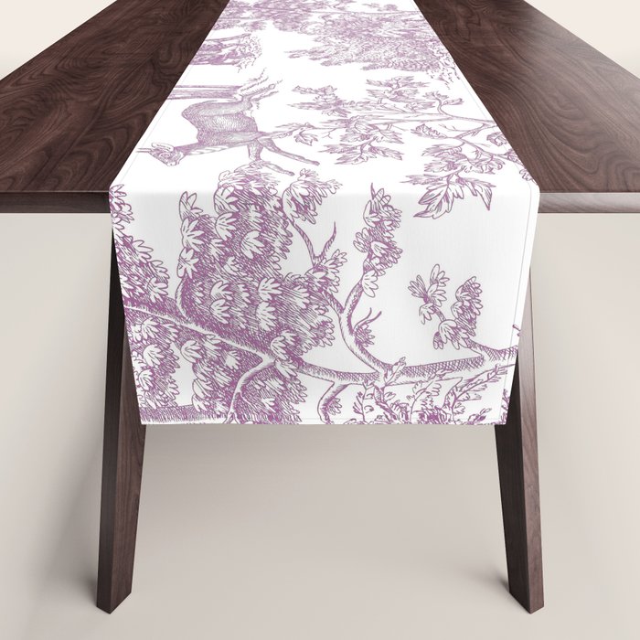 Toile de Jouy Vintage French Exotic Jungle Forest Lilac Blush & White Table Runner Gallery Image 1