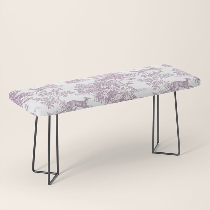 Toile de Jouy Vintage French Exotic Jungle Forest Lilac Blush & White Bench Gallery Image 1