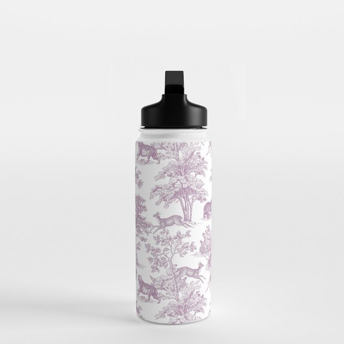 Toile de Jouy Vintage French Exotic Jungle Forest Lilac Blush & White Water Bottle Gallery Image 3