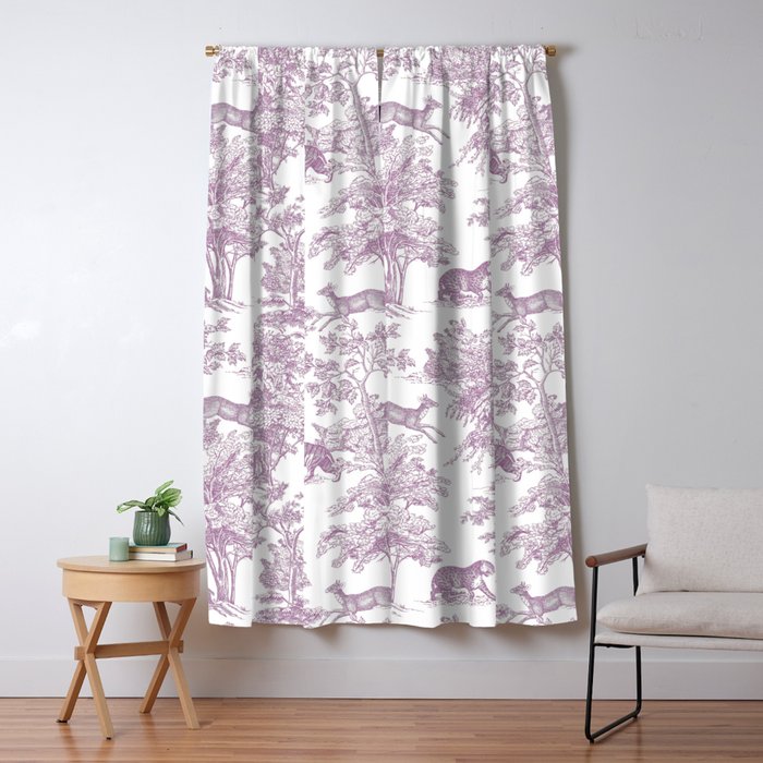 Toile de Jouy Vintage French Exotic Jungle Forest Lilac Blush & White Window Curtain Gallery Image 1