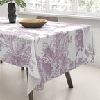 Toile de Jouy Vintage French Exotic Jungle Forest Lilac Blush & White Tablecloth Gallery Image 3