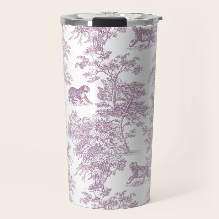 Toile de Jouy Vintage French Exotic Jungle Forest Lilac Blush & White Travel Mug Gallery Image 1
