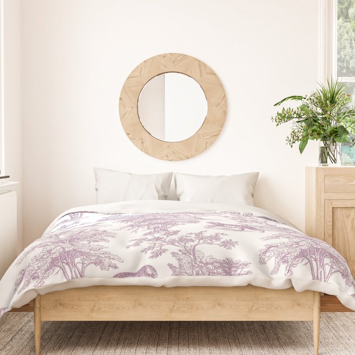 Toile de Jouy Vintage French Exotic Jungle Forest Lilac Blush & White Duvet Cover Gallery Image 3