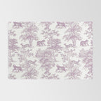 Toile de Jouy Vintage French Exotic Jungle Forest Lilac Blush & White Rug Gallery Image 2