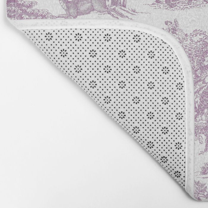 Toile de Jouy Vintage French Exotic Jungle Forest Lilac Blush & White Bath Mat Gallery Image 2