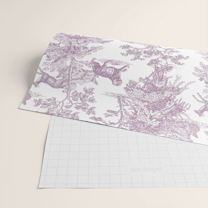 Toile de Jouy Vintage French Exotic Jungle Forest Lilac Blush & White Wrapping Paper Gallery Image 2