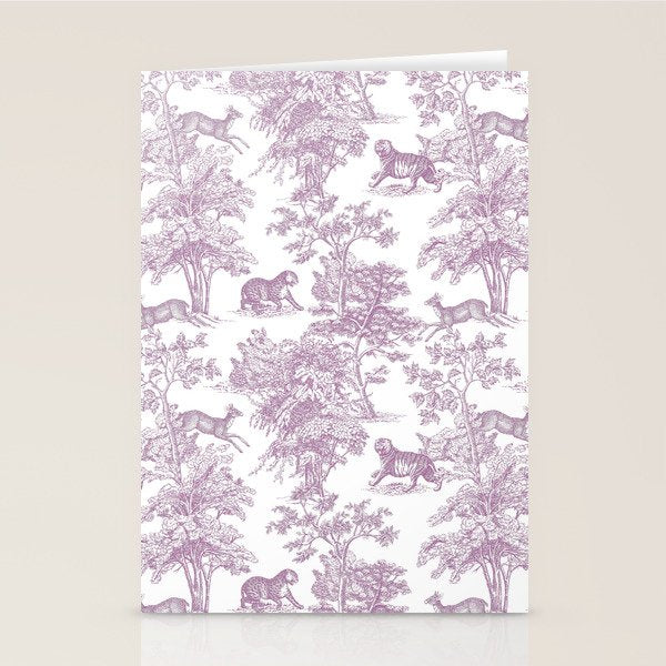Toile de Jouy Vintage French Exotic Jungle Forest Lilac Blush & White Stationery Card Gallery Image 2