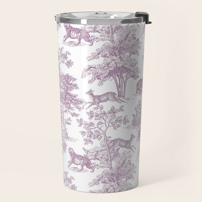 Toile de Jouy Vintage French Exotic Jungle Forest Lilac Blush & White Travel Mug Gallery Image 2