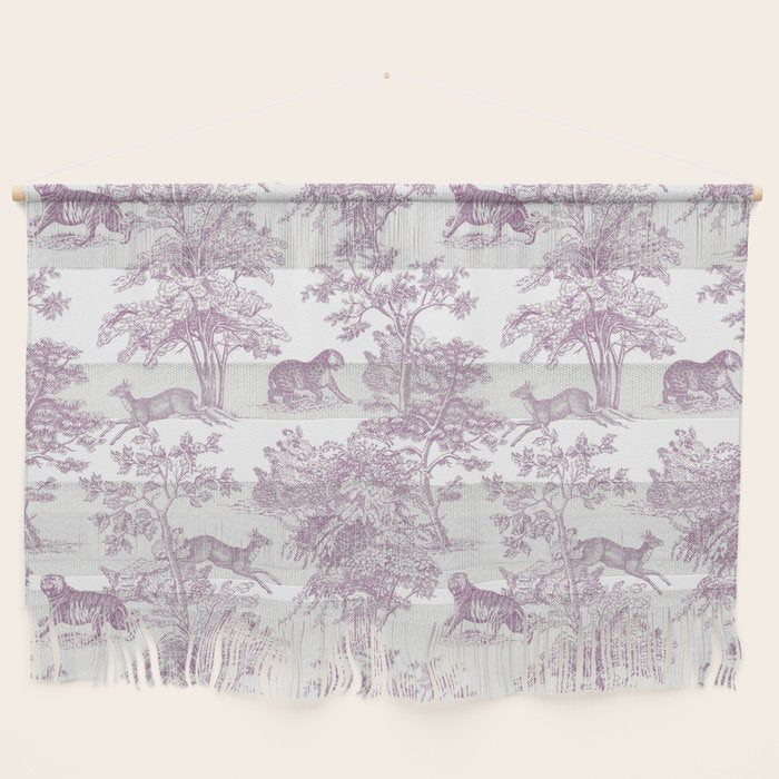 Toile de Jouy Vintage French Exotic Jungle Forest Lilac Blush & White Wall Hanging Gallery Image 1