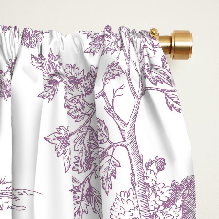 Toile de Jouy Vintage French Exotic Jungle Forest Lilac Blush & White Window Curtain Gallery Image 2