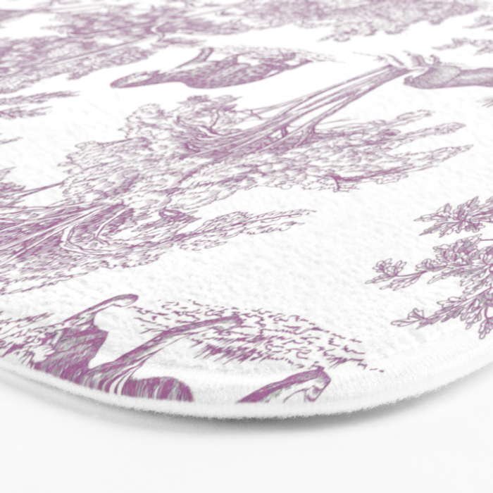 Toile de Jouy Vintage French Exotic Jungle Forest Lilac Blush & White Bath Mat Gallery Image 3