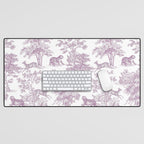 Toile de Jouy Vintage French Exotic Jungle Forest Lilac Blush & White Desk Mat Gallery Image 1