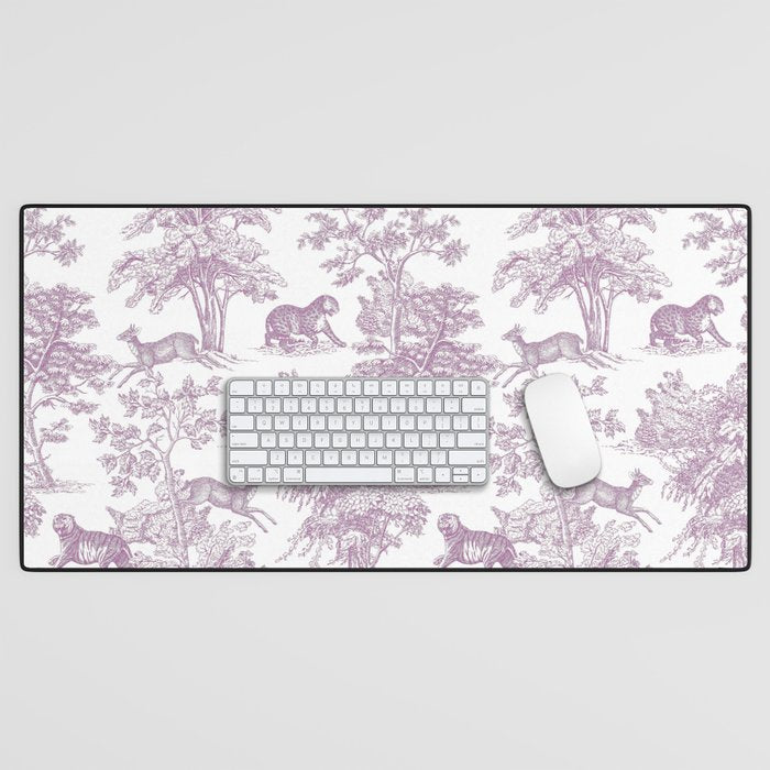 Toile de Jouy Vintage French Exotic Jungle Forest Lilac Blush & White Desk Mat Gallery Image 1