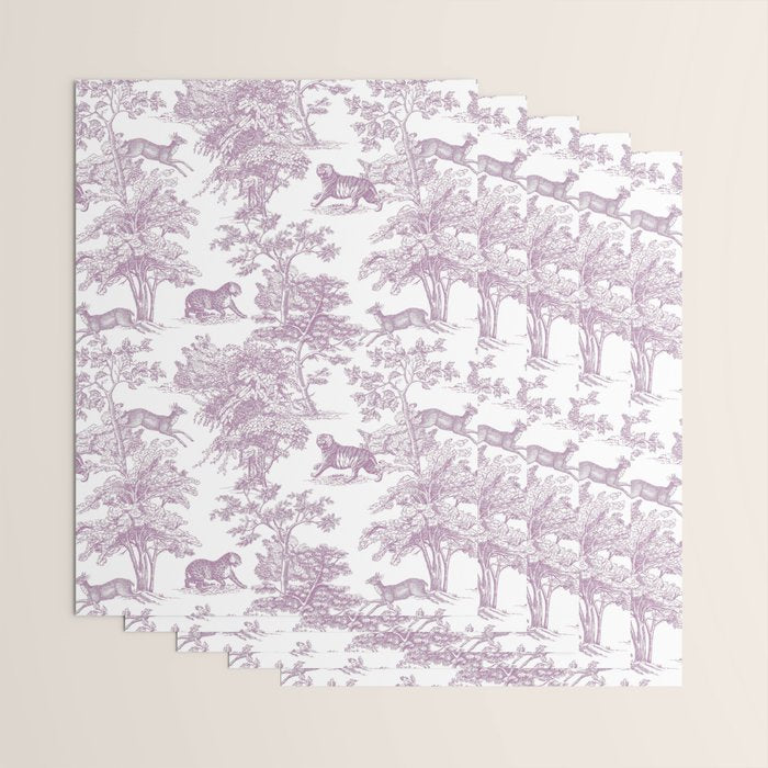 Toile de Jouy Vintage French Exotic Jungle Forest Lilac Blush & White Wrapping Paper Gallery Image 3