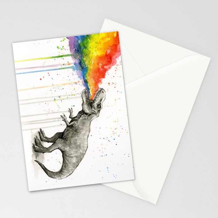 T-Rex Rainbow Puke Stationery Card Gallery Image 2