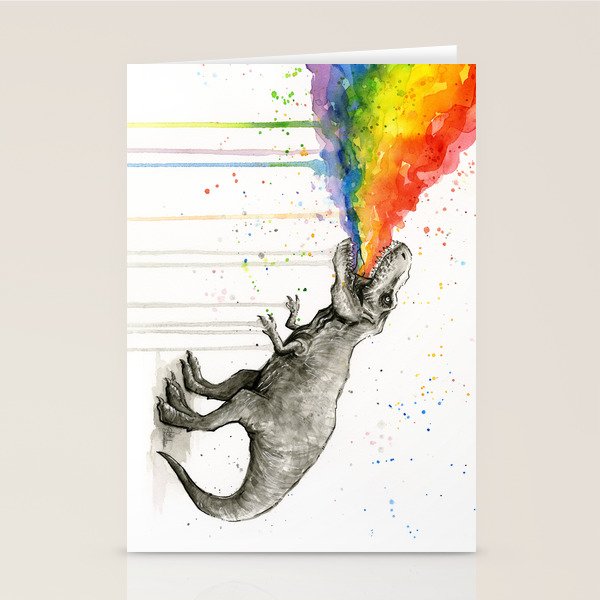 T-Rex Rainbow Puke Stationery Card Gallery Image 2