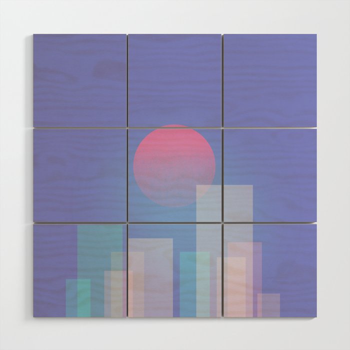 Abstract geometric pixel city 6 Wood Wall Art Gallery Image 1