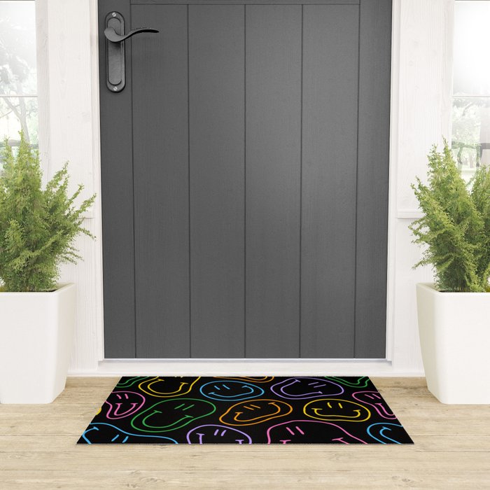 Colorful happy smiling face cartoon pattern Welcome Mat Gallery Image 3