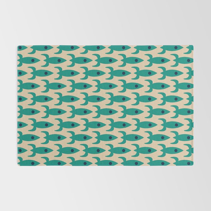 Space Age Rocket Ships - Atomic Age Mid-Century Modern Pattern in Teal and Mid Mod Beige Rug Gallery Image 2