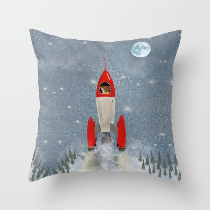 fox goes to the moon Throw Pillow Gallery Image 6