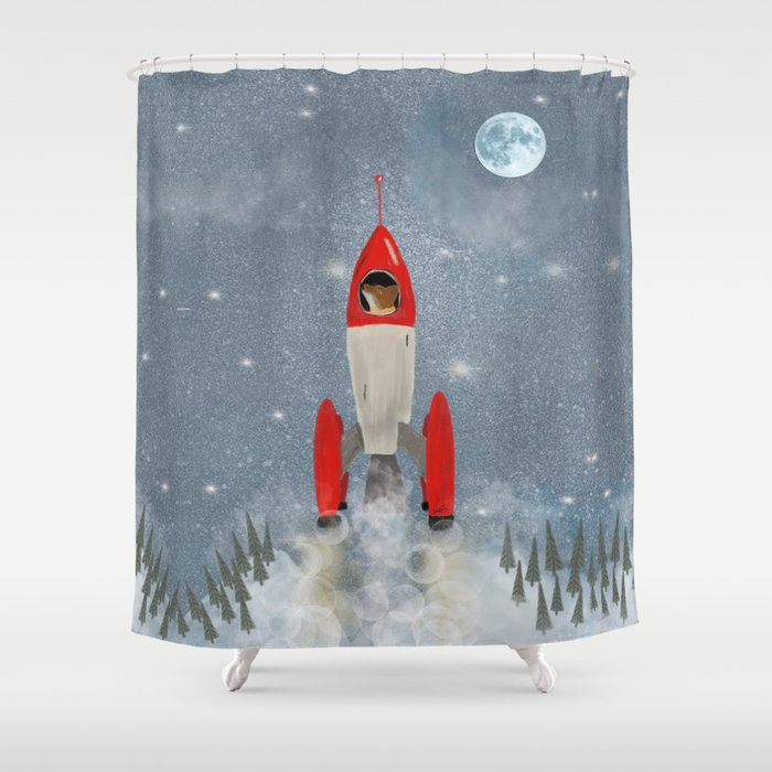 fox goes to the moon Shower Curtain Gallery Image 1