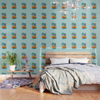 One more chapter // aqua background grey cat striped mug with plants red green and yellow books  Wallpaper Gallery Image 3