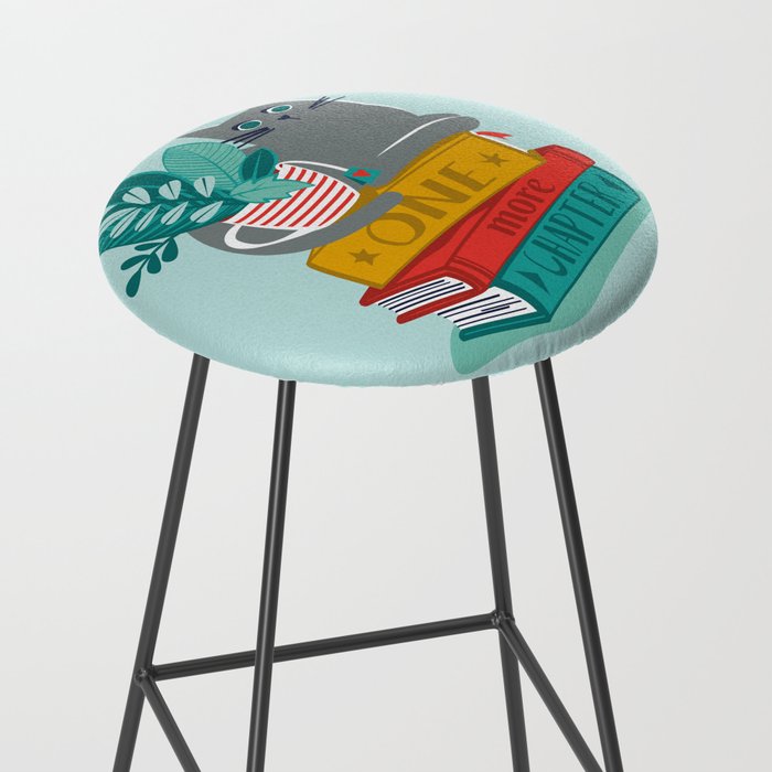 One more chapter // aqua background grey cat striped mug with plants red green and yellow books  Stool Gallery Image 2