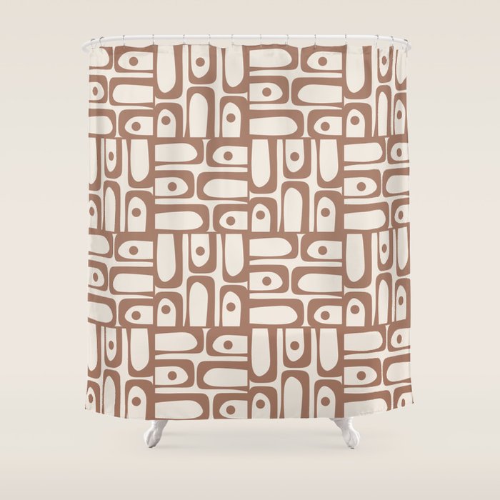 Midcentury Modern Piquet Inspired by PANTONE 17 1230 Color of the Year Mocha Mousse Shower Curtain Gallery Image 1