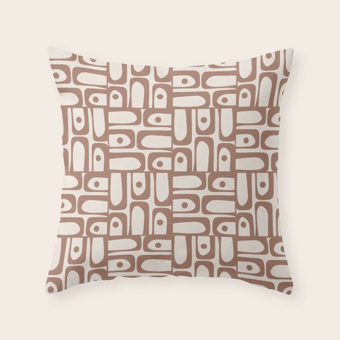 Midcentury Modern Piquet Inspired by PANTONE 17 1230 Color of the Year Mocha Mousse Throw Pillow Gallery Image 1