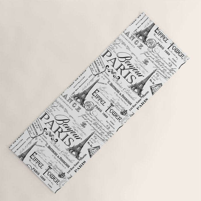 Vintage Paris Black And White Nostalgic Pattern Yoga Mat Gallery Image 1