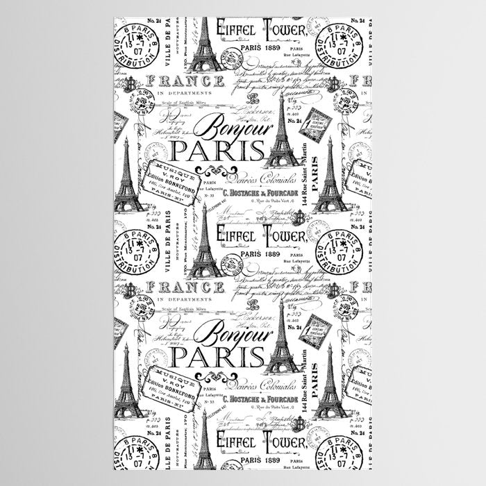 Vintage Paris Black And White Nostalgic Pattern Tablecloth Gallery Image 2