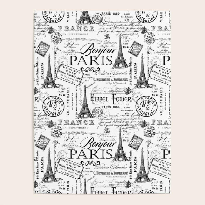 Vintage Paris Black And White Nostalgic Pattern Poster Gallery Image 4